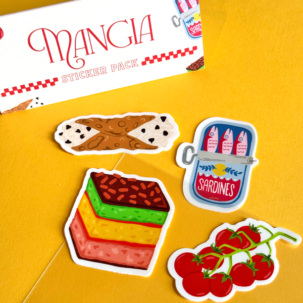 ITALIAN FOODS STICKER PACK, 4 VINYL STICKERS