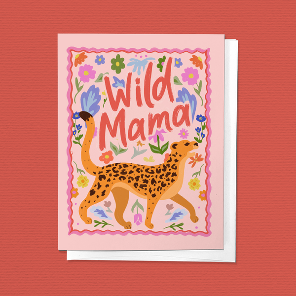 WILD MAMA CHEETAH FLORAL CUTE MOTHER'S DAY GREETING CARD