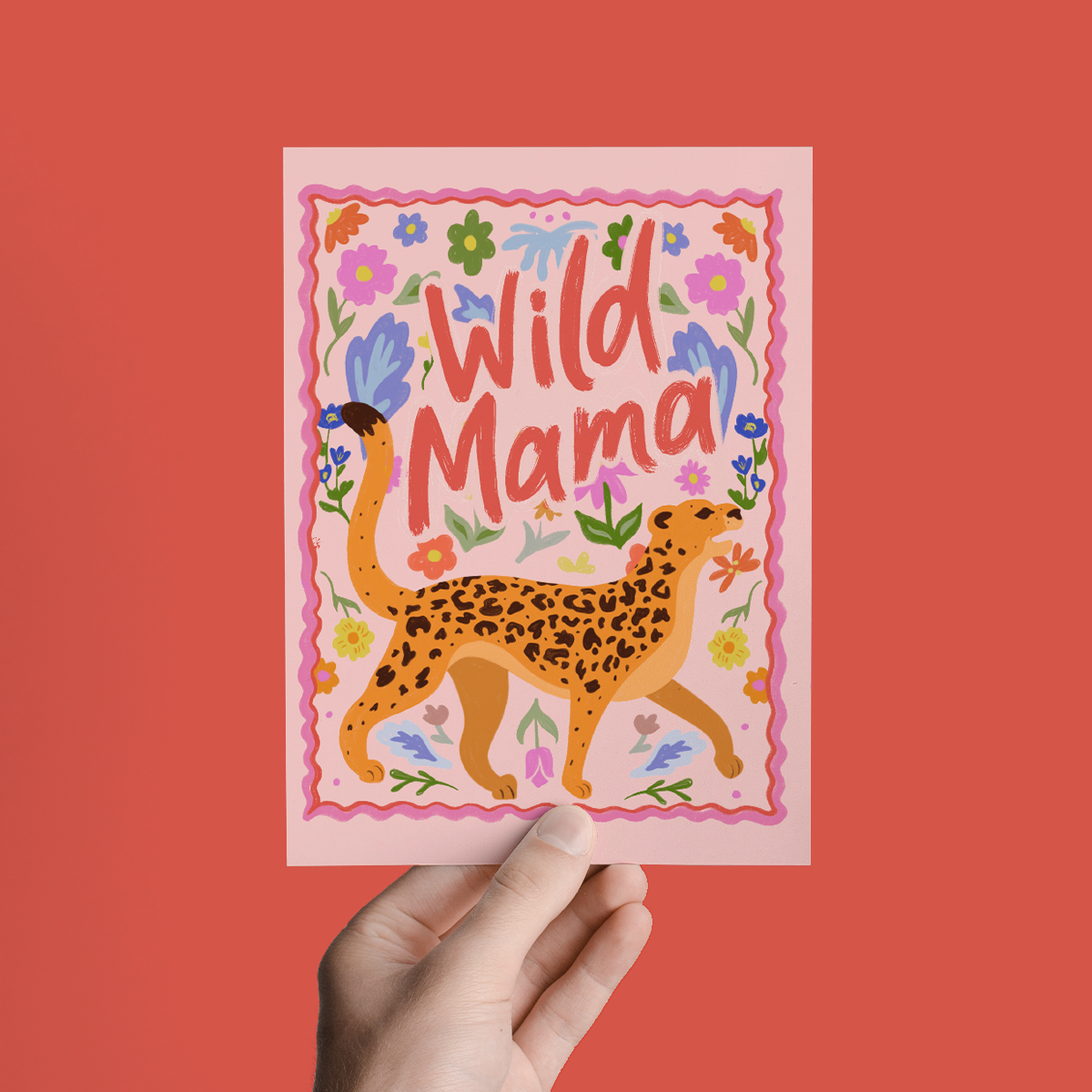 WILD MAMA CHEETAH FLORAL CUTE MOTHER'S DAY GREETING CARD