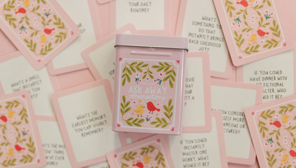 ASK AWAY CONVERSATION CARDS - DECK OF CARDS + STORAGE TIN