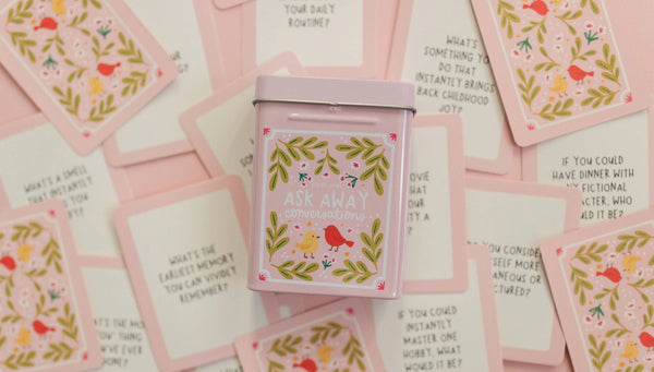 ASK AWAY CONVERSATION CARDS - DECK OF CARDS + STORAGE TIN