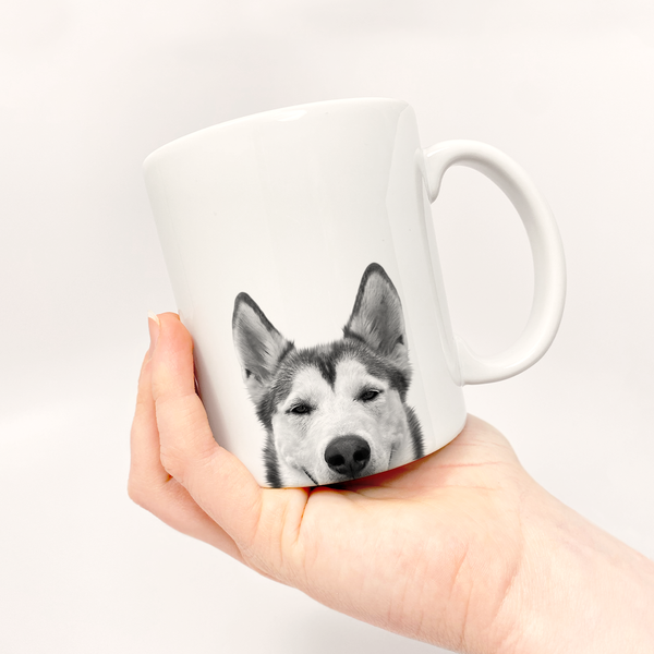 PEEKING HUSKY MUG