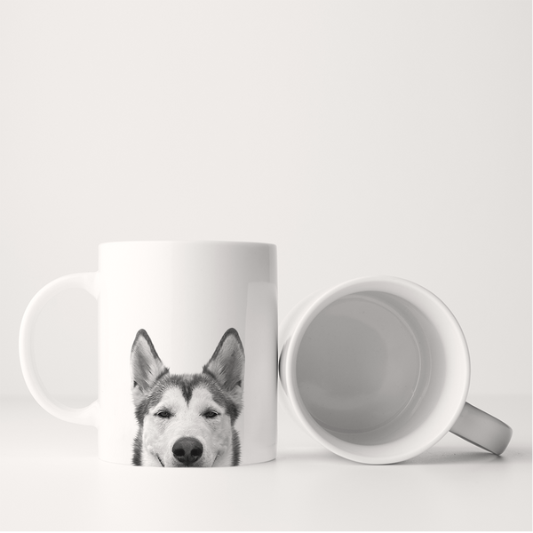 PEEKING HUSKY MUG