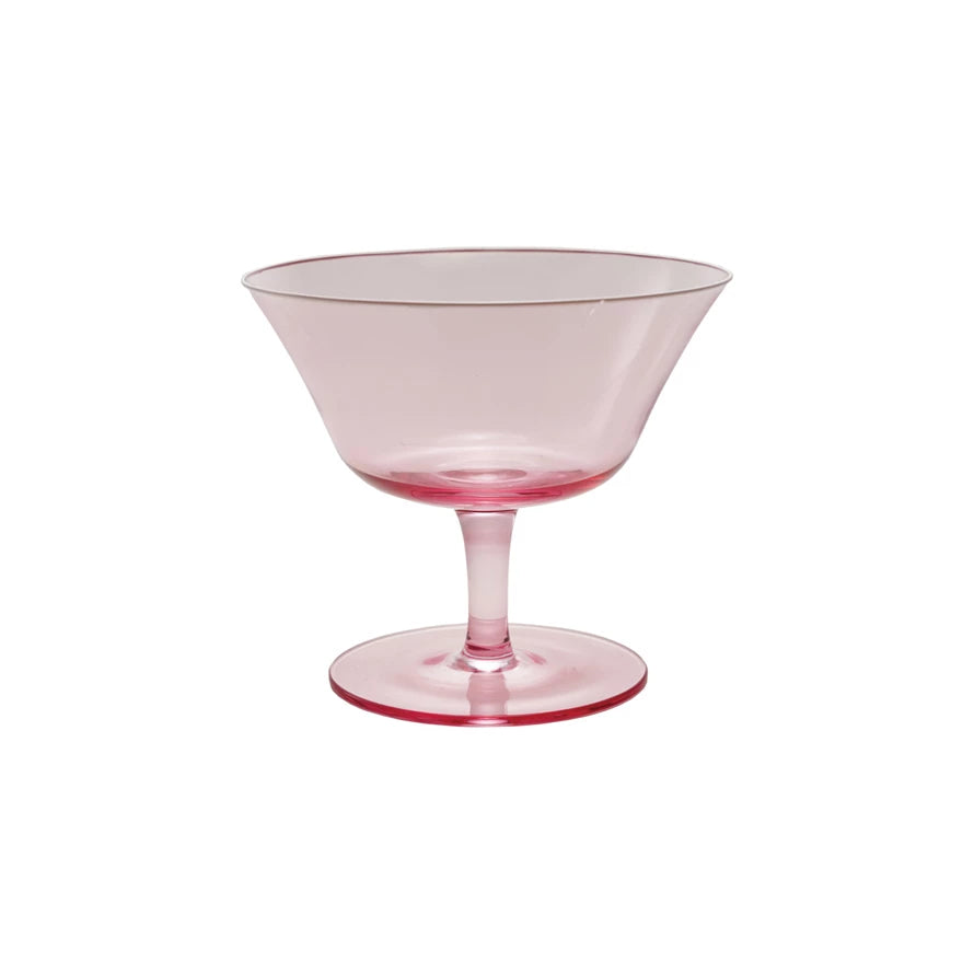 8 OZ STEMMED COUPE GLASS WITH WHITE RIM, PINK