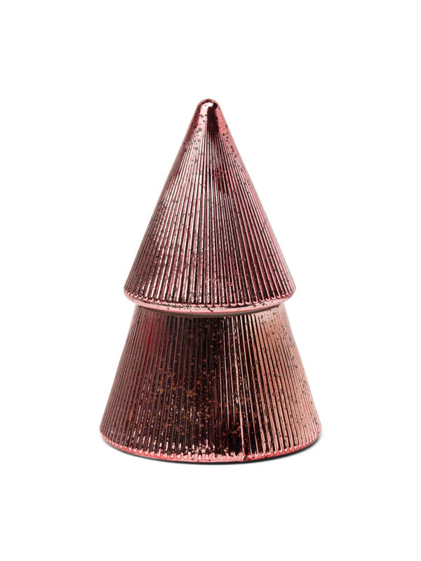 RIBBED MERCURY PINK STACKED TREE CANDLE - CYPRESS & FIR