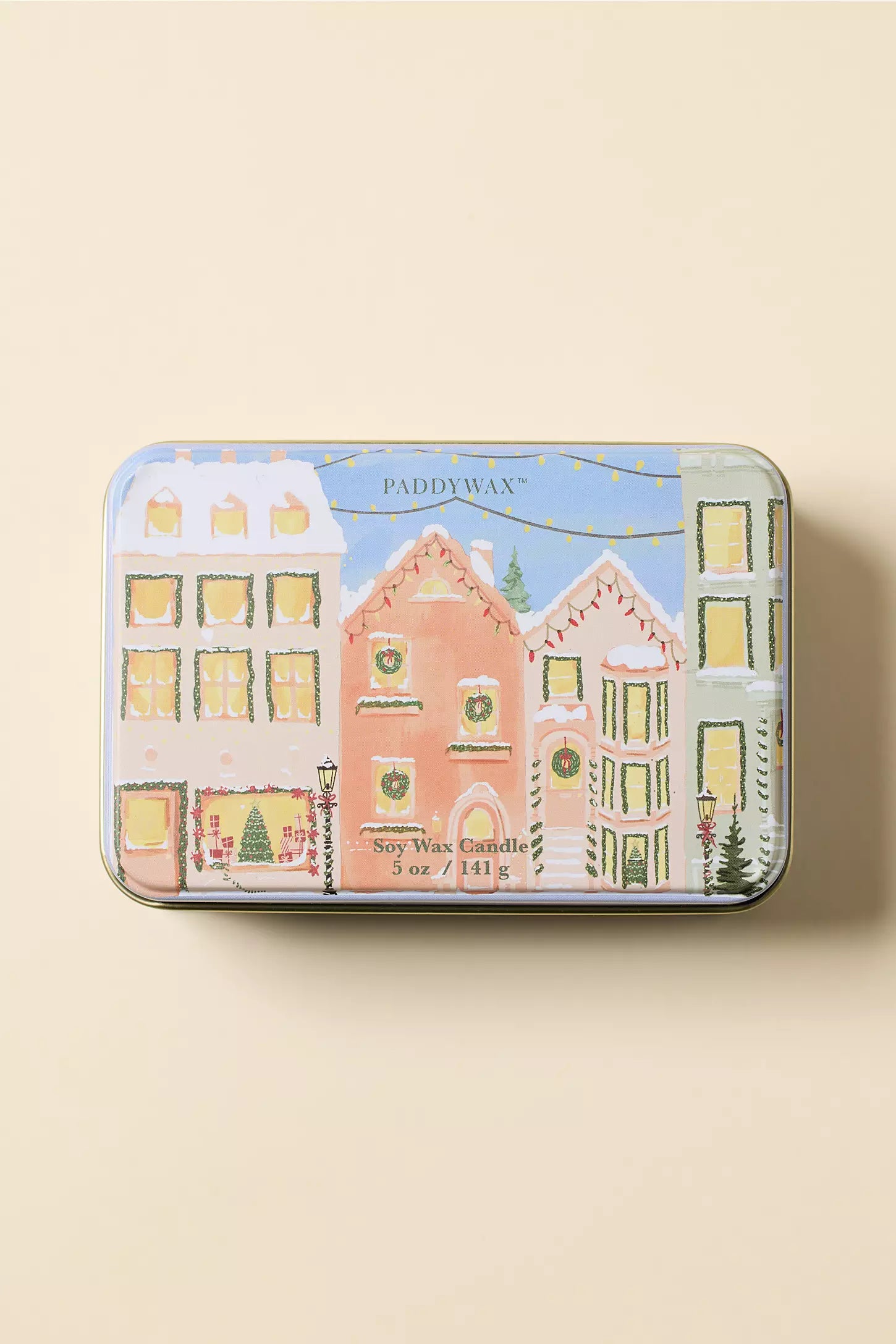 MATTE PRINTED TIN WITH CHRISTMAS VILLAGE SCENE - GINGERBREAD & VANILLA