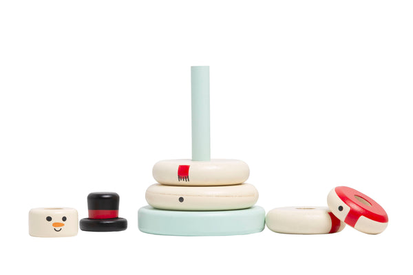 WOODEN SNOWMAN STACKING TOY SET, HOLIDAY BABY TODDLER GIFT