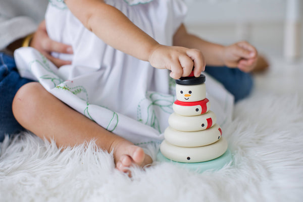 WOODEN SNOWMAN STACKING TOY SET, HOLIDAY BABY TODDLER GIFT