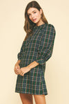 GREEN PLAID BUTTON-DOWN MINI DRESS