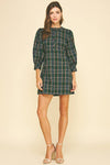 GREEN PLAID BUTTON-DOWN MINI DRESS
