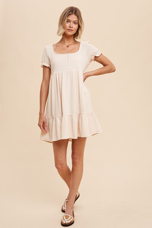 COTTNE GAUZE BABYDOLL HENLEY DRESS