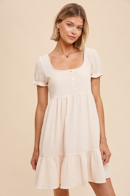 COTTNE GAUZE BABYDOLL HENLEY DRESS