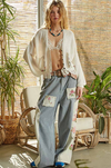 V-NECK LACE RUFFLE SWEATER CARDIGAN