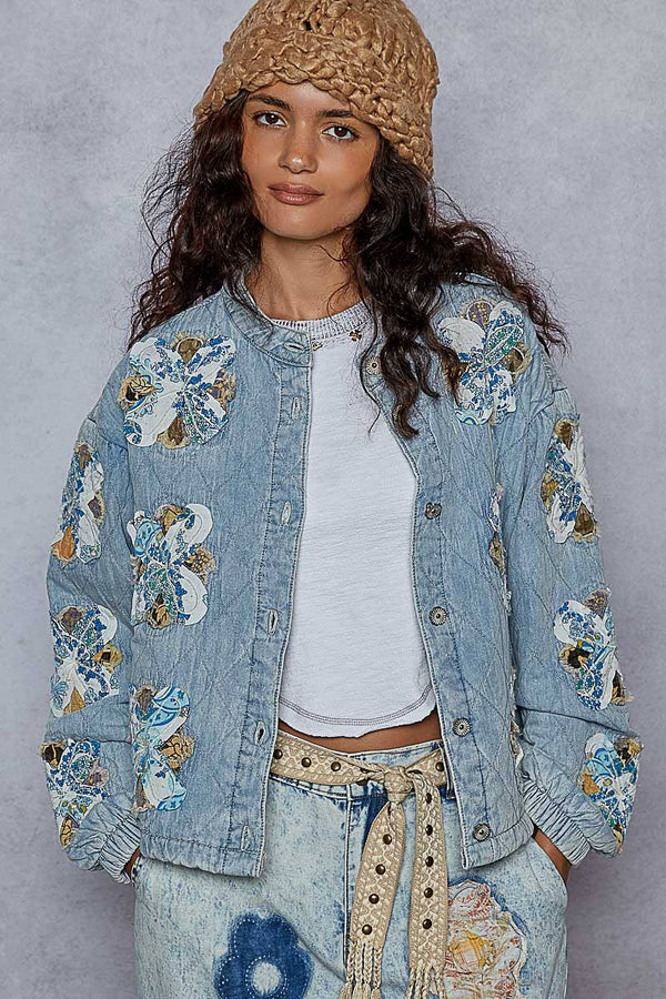 QUILTED BALLOON SLEEVE OVERSIZED PATCH JACKET