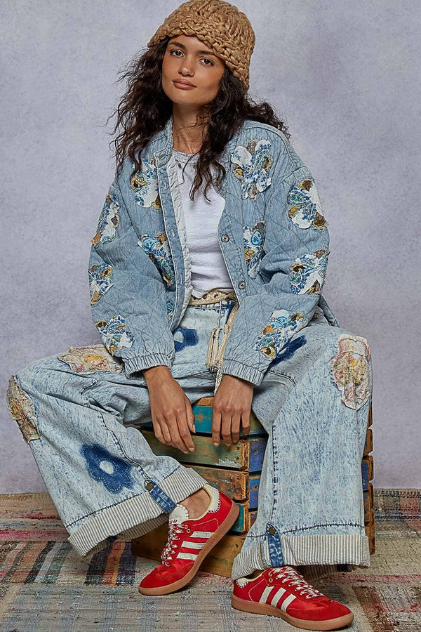 QUILTED BALLOON SLEEVE OVERSIZED PATCH JACKET