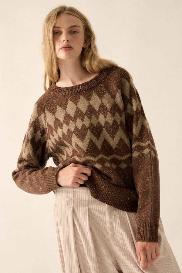 CHOCOLATE ARGYLE CONFETTI KNIT RAGLAN SWEATER