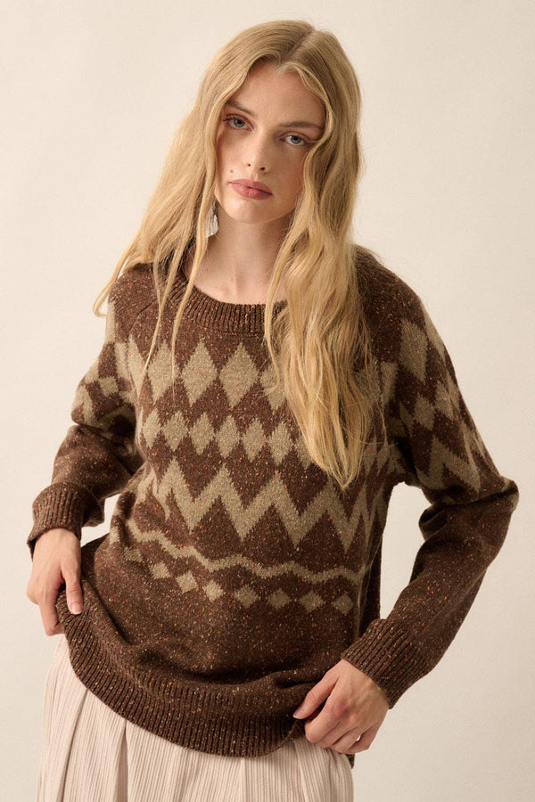 CHOCOLATE ARGYLE CONFETTI KNIT RAGLAN SWEATER