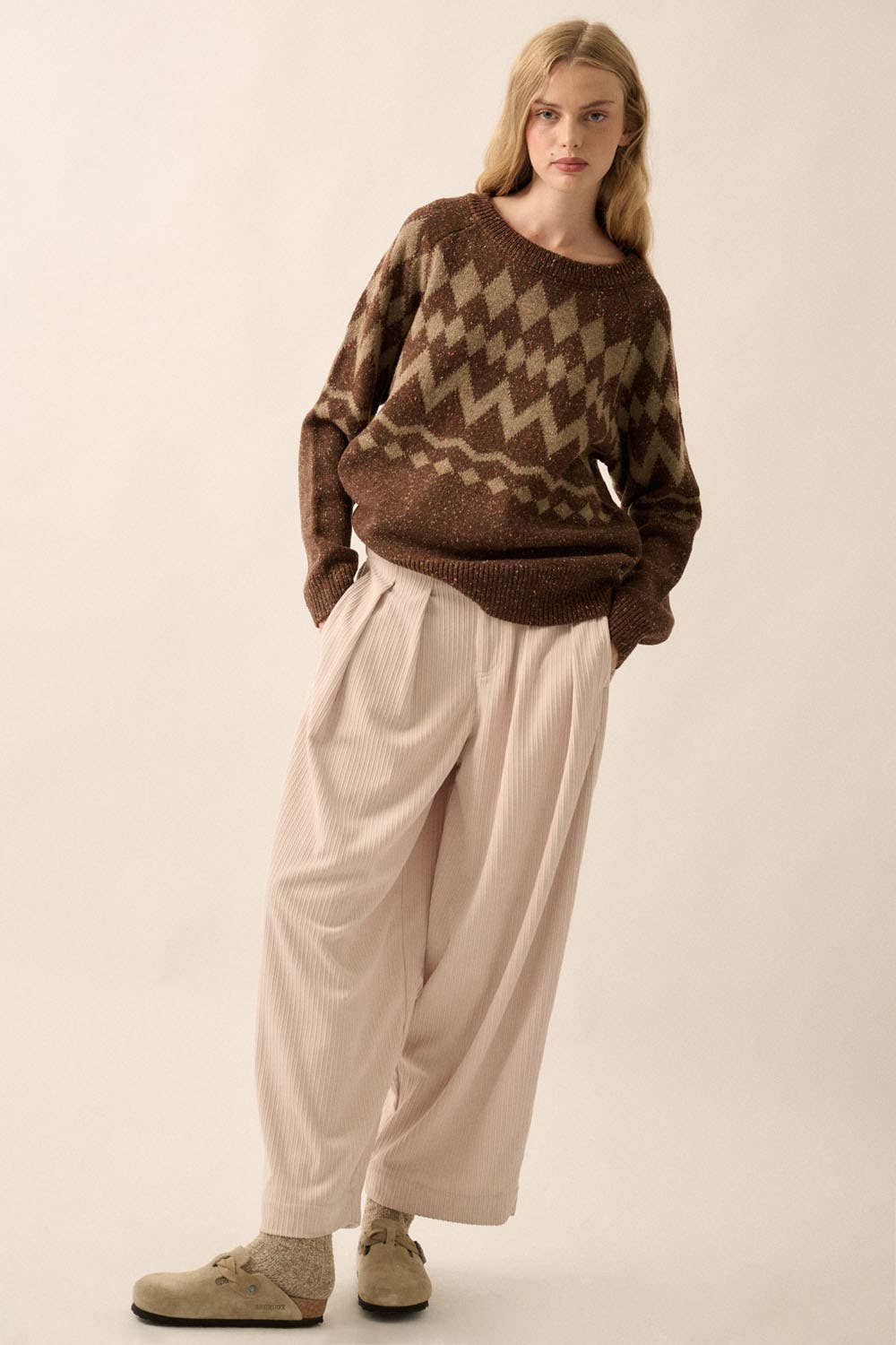 CHOCOLATE ARGYLE CONFETTI KNIT RAGLAN SWEATER