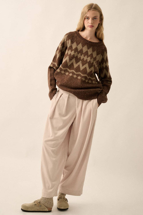 CHOCOLATE ARGYLE CONFETTI KNIT RAGLAN SWEATER
