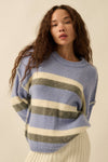 BLUE STRIPED EXPOSE-SEAM LONG SLEEVE SWEATER