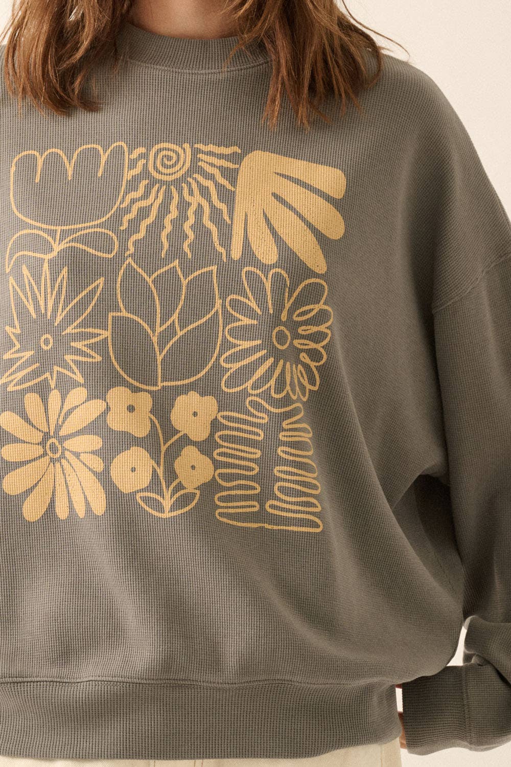 CHECKERBOARD FLOWER THERMAL GRAPHIC SWEATSHIRT