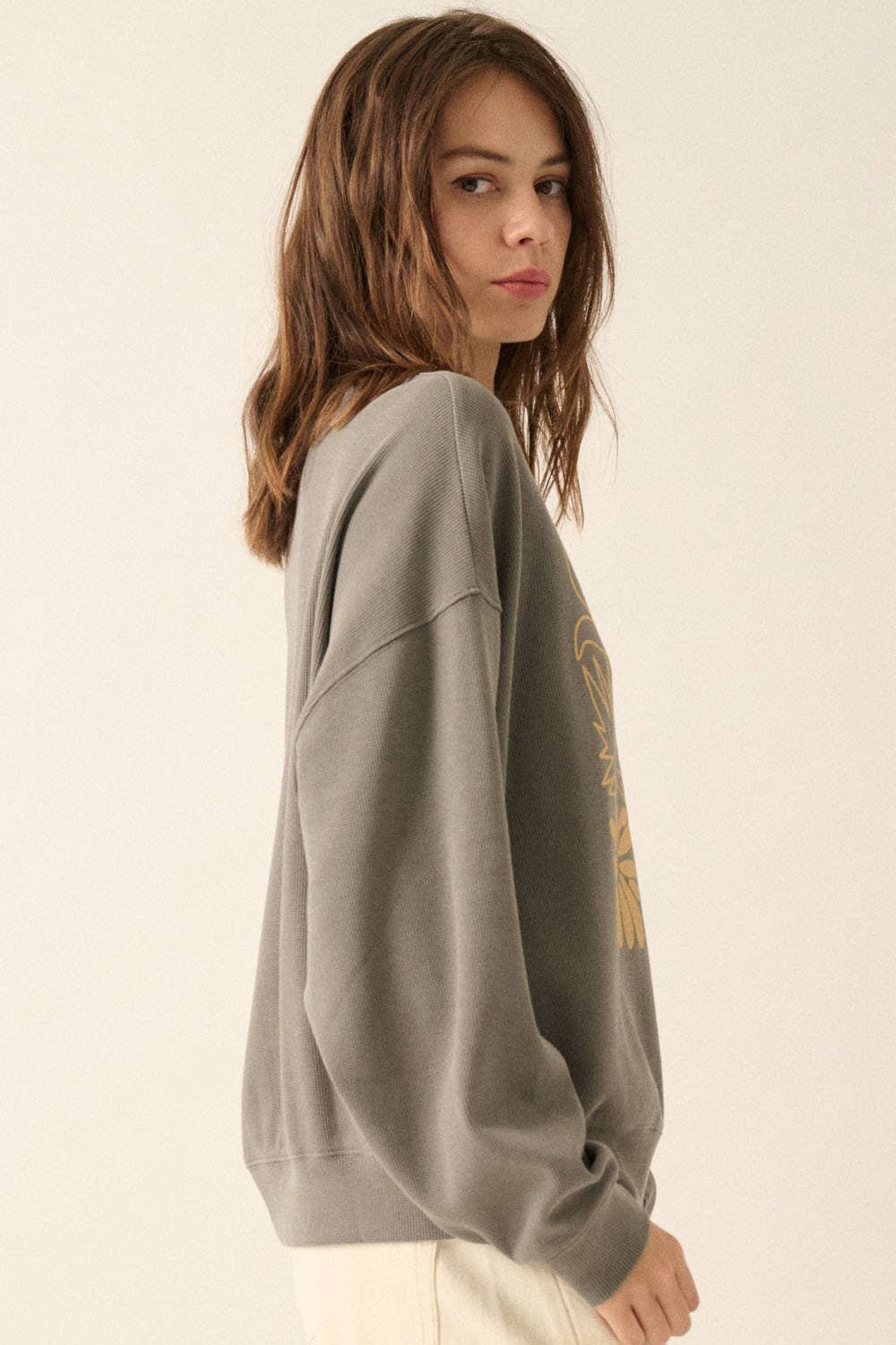 CHECKERBOARD FLOWER THERMAL GRAPHIC SWEATSHIRT