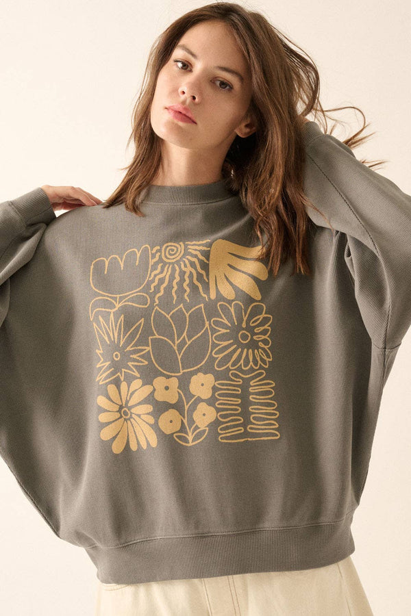CHECKERBOARD FLOWER THERMAL GRAPHIC SWEATSHIRT