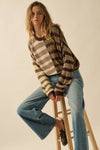 CONTRAST COLOR STRIPE RIBBED-KNIT SWEATER