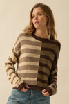 CONTRAST COLOR STRIPE RIBBED-KNIT SWEATER