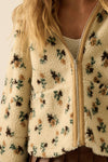 FLORAL SHERPA FLEECE HOODIE ZIP-UP JACKET