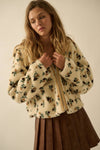 FLORAL SHERPA FLEECE HOODIE ZIP-UP JACKET