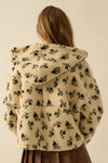 FLORAL SHERPA FLEECE HOODIE ZIP-UP JACKET