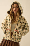 FLORAL SHERPA FLEECE HOODIE ZIP-UP JACKET