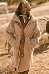 KNEE-LENGTH FAUX SHEARLING ZIP-UP DRAWSTRING COAT