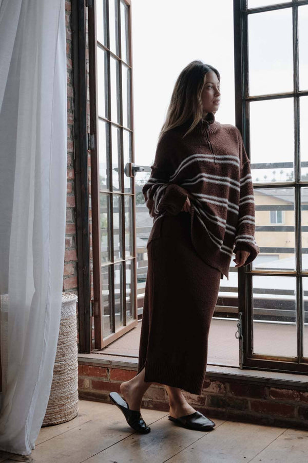 STRIPED KNIT QUARTER-ZIP SWEATER