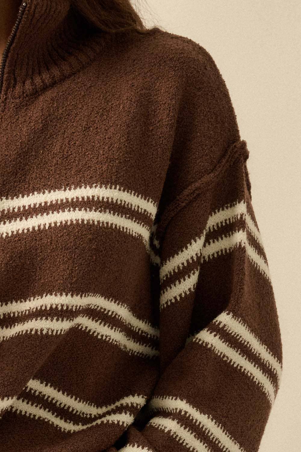 STRIPED KNIT QUARTER-ZIP SWEATER