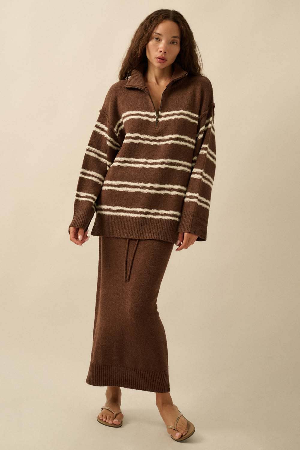 STRIPED KNIT QUARTER-ZIP SWEATER