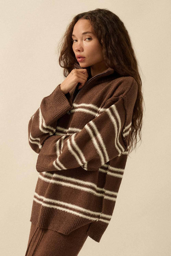 STRIPED KNIT QUARTER-ZIP SWEATER