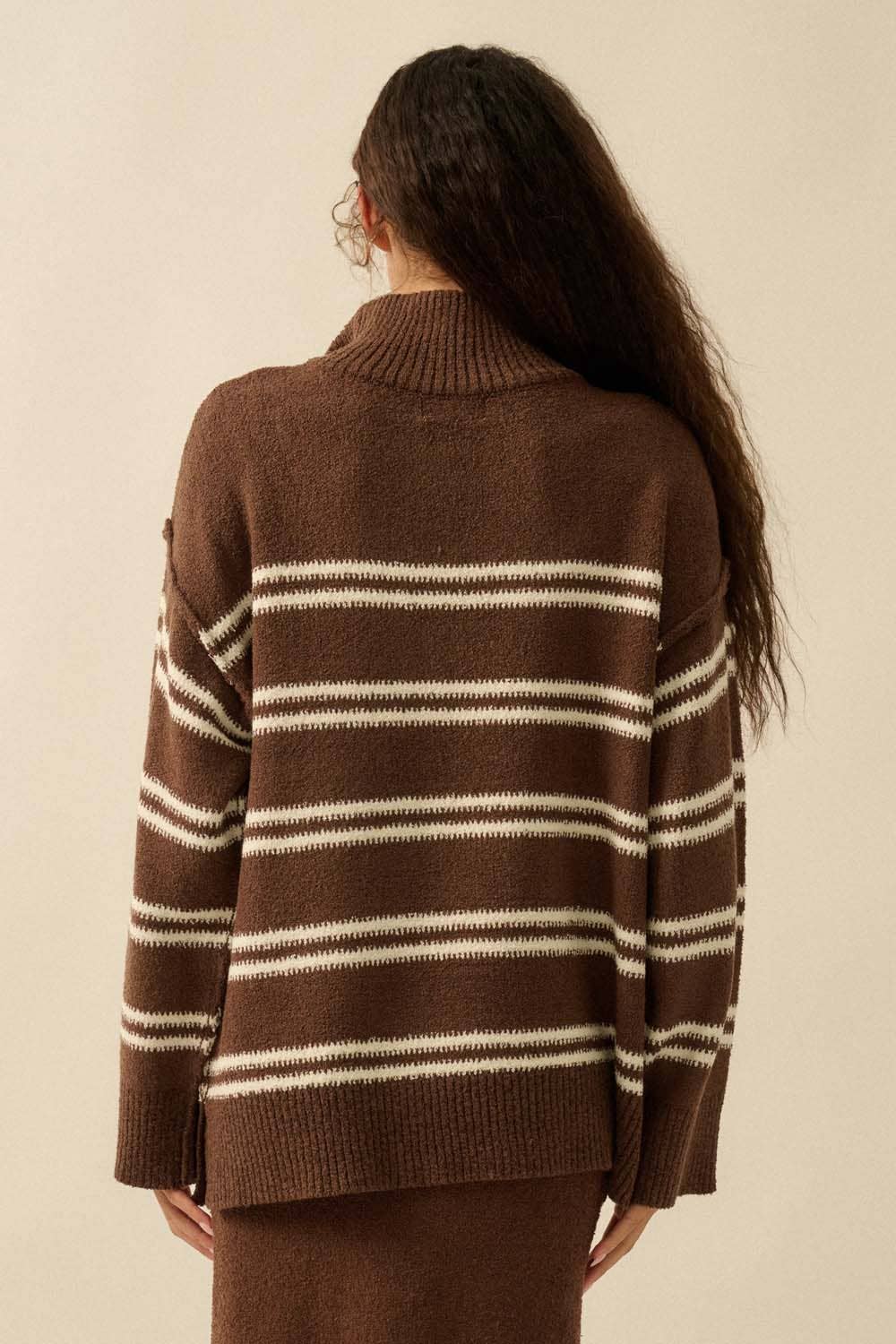 STRIPED KNIT QUARTER-ZIP SWEATER