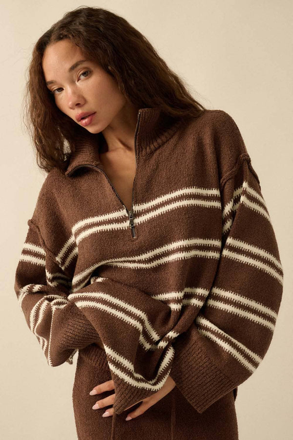 STRIPED KNIT QUARTER-ZIP SWEATER
