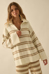 STRIPED KNIT QUARTER-ZIP SWEATER