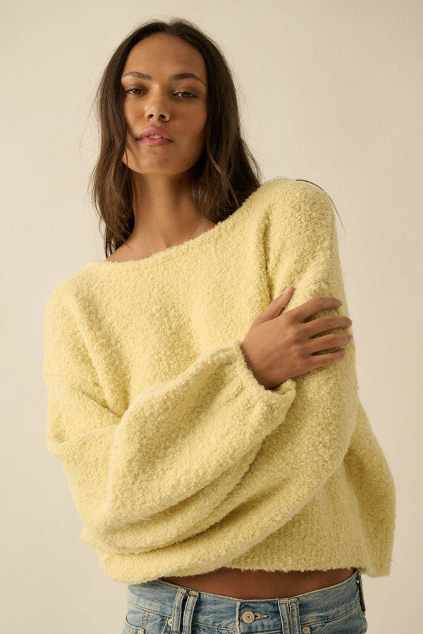 YELLOW KNIT BUBBLE-SLEEVE SWEATER