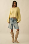 YELLOW KNIT BUBBLE-SLEEVE SWEATER