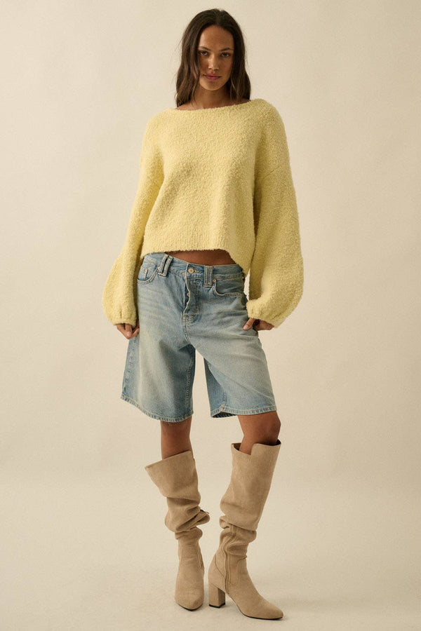 YELLOW KNIT BUBBLE-SLEEVE SWEATER