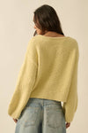 YELLOW KNIT BUBBLE-SLEEVE SWEATER