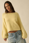 YELLOW KNIT BUBBLE-SLEEVE SWEATER