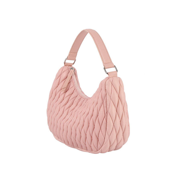ECOSTITCH NYLON PUFFY QUILTED HOBO SHOULDER BAG: BLUSH