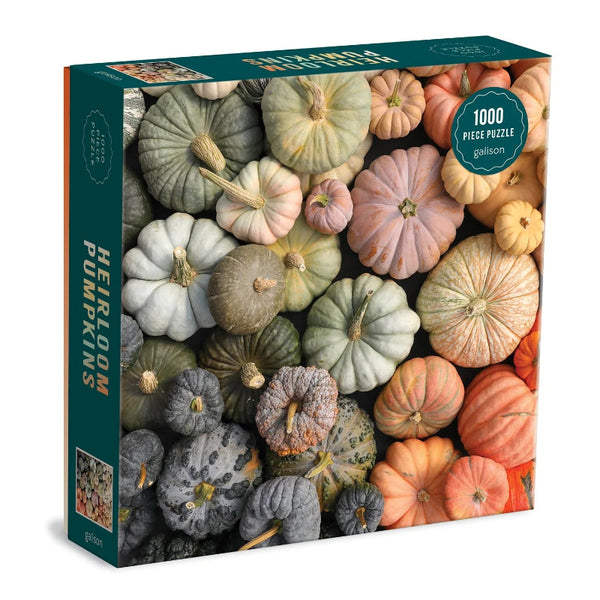 Gallison puzzle box with heirloom pumpkins design on a white background