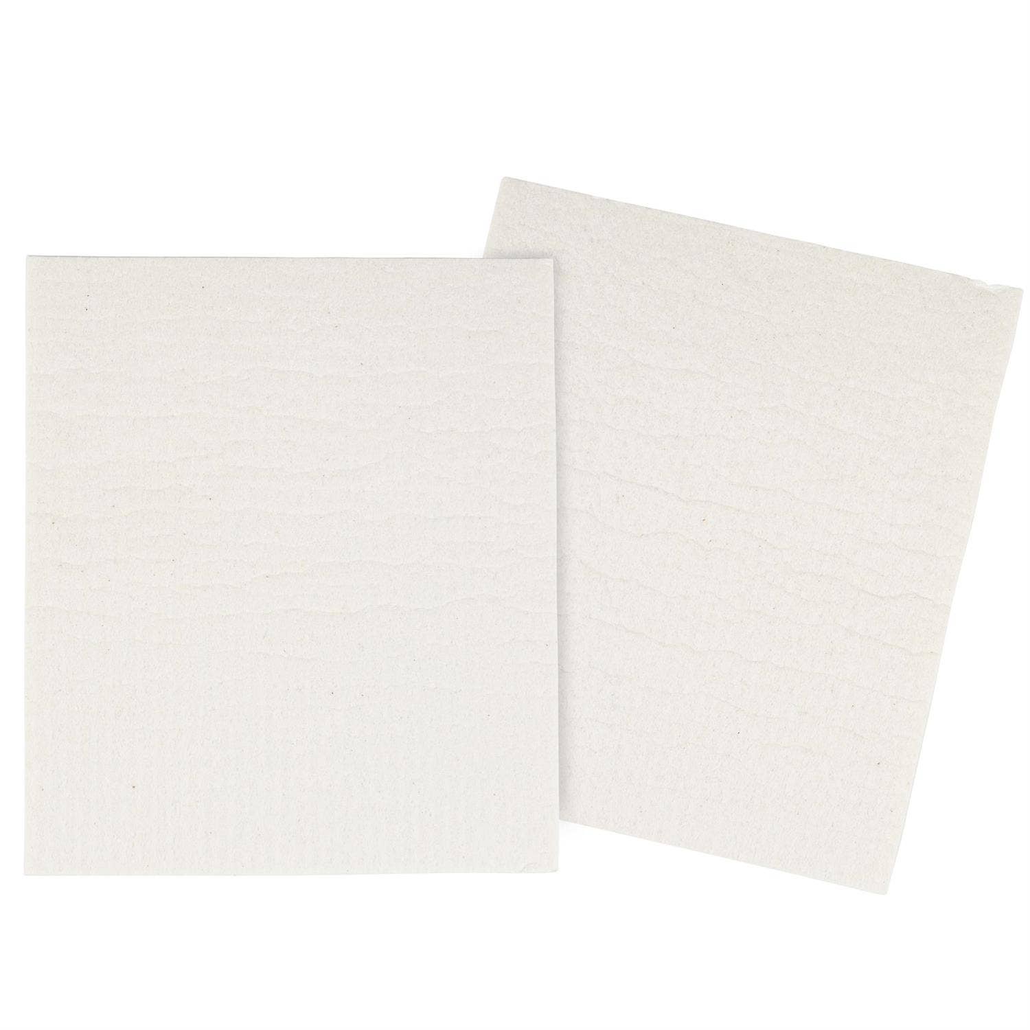 Two white rectangular towels on a white background
