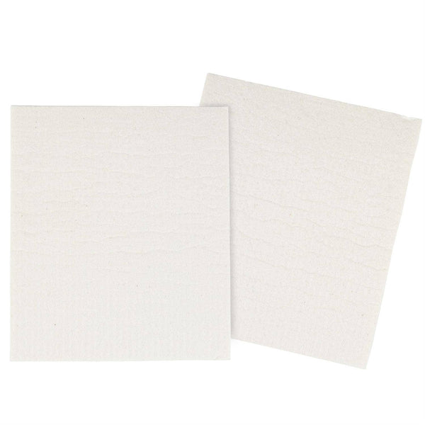 Two white rectangular towels on a white background